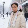 Cache-oreilles d'hiver pour femmes Cache-oreilles mignons en peluche avec oreilles de lapin sautillantes mobiles Dégradé