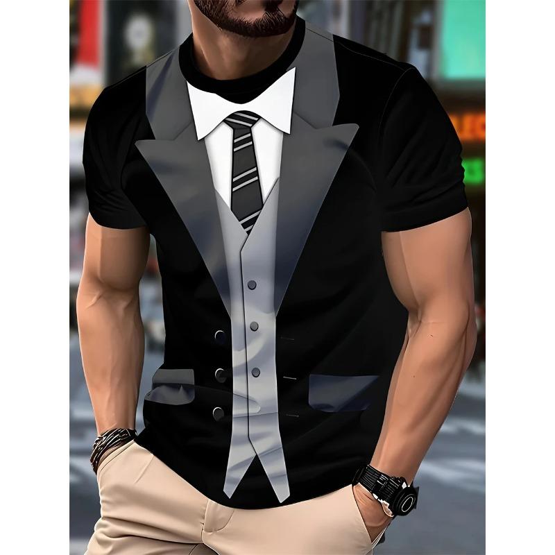 Magliette da uomo divertenti estive con stampa 3D di giacca finta, moda trendy, streetwear casual, personalizzate, girocollo, manica corta