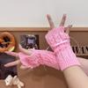 Korean Knitted Gloves Women's Bow Hand Warmer Winter Gloves Fashion Black Pink Knitted Thicken Mitten Fingerless Mittens