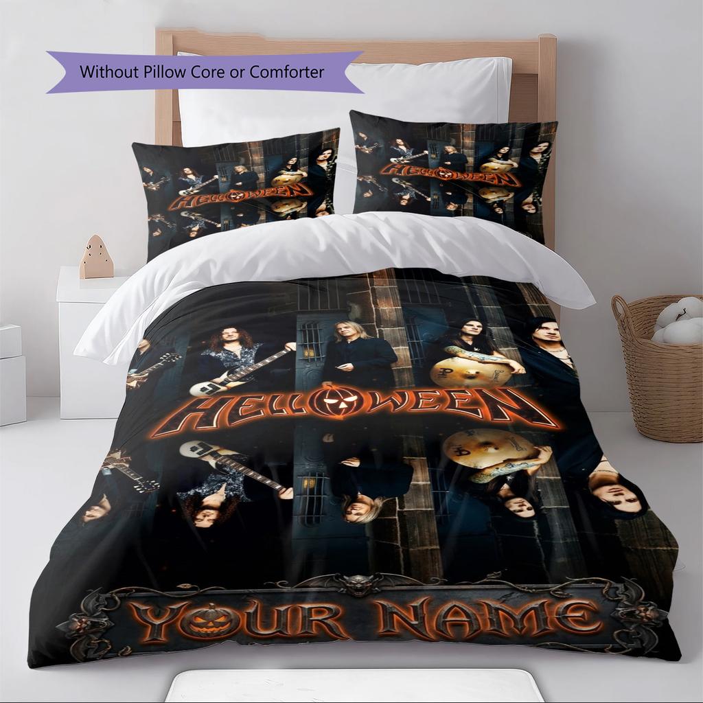 Name Individuell Helloween Band Muster Bettwäsche Set Bettbezug Kissenbezug Heimdekoration Geschenk (1 Bettbezug + 2 Kissenbezüge, ohne Füllung)