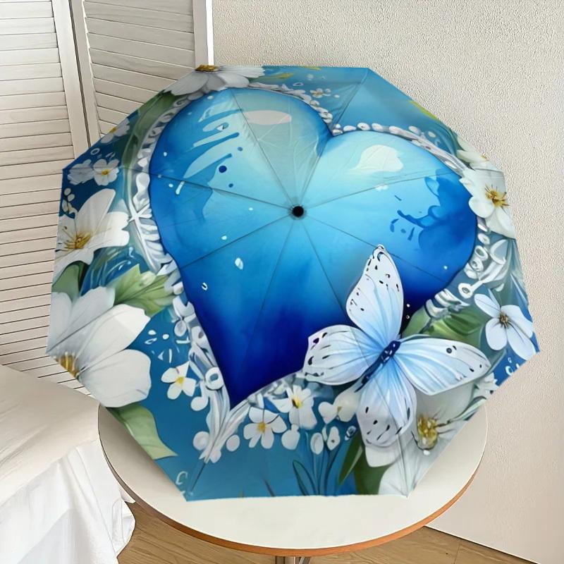 

1pc Heart of Water Flowers Butterfly Umbrella with Plastic Handle,Suitable for All Seasons Home Travel Outdoor UmbrellaDD023
