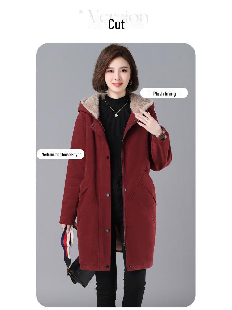 2024 Women Autumn Winter Thickened Cotton Padded Parker Jacket Mid Length Coat for Middle Aged