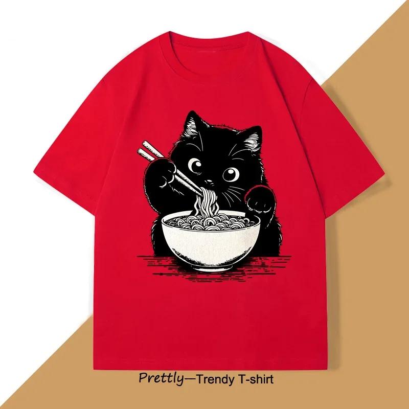 Noodle Cat tShirt pure cotton Ramen Cat Mom Tee trendy summer Cat Lover tees tshirt funny graphic t shirts short sleeve tees