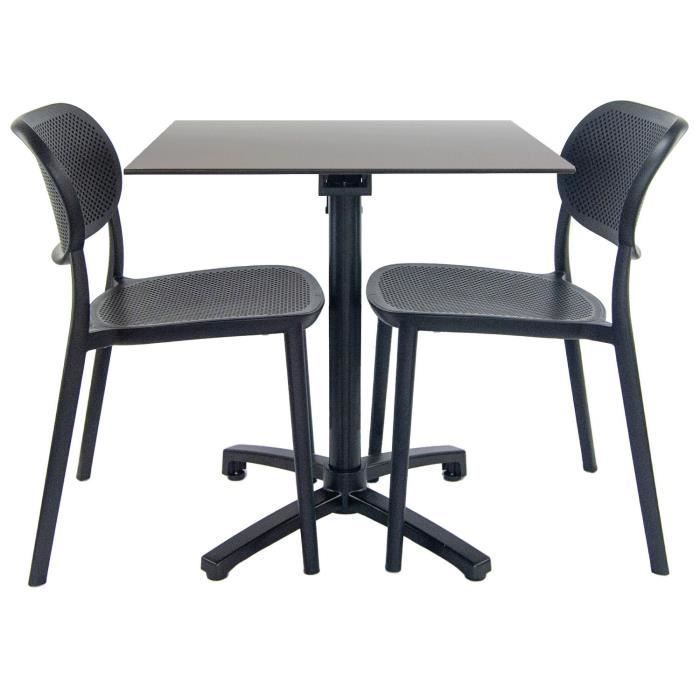 Table de jardin - Fabriqué en France - Pliable - 2 chaises - Métal - 70x70 cm