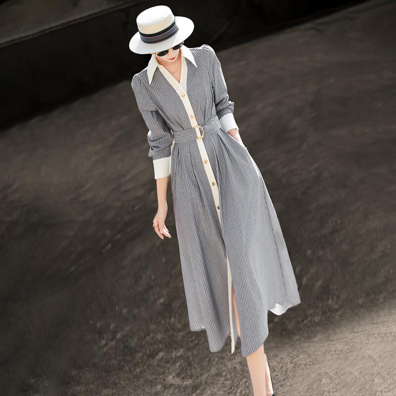 Lanser Elegant Commuter Striped Shirt Dress