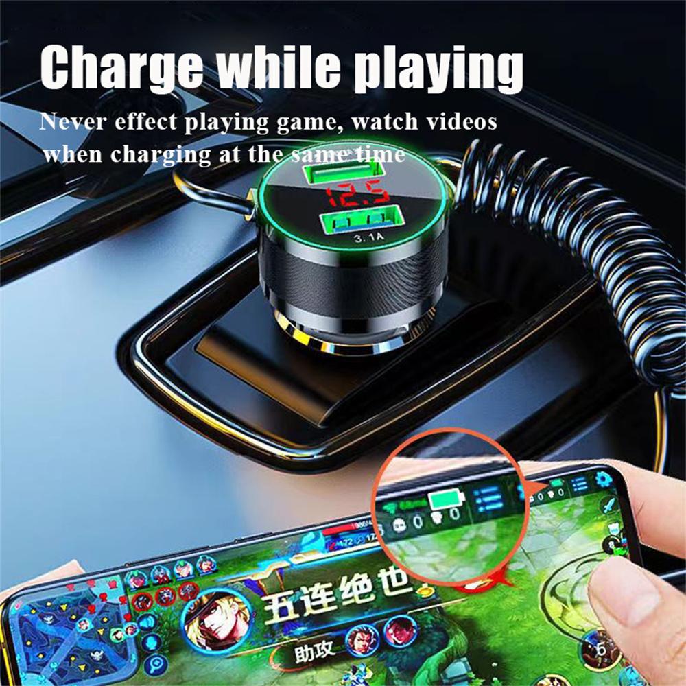 USB Car Charger Fast Charging Adapter with Spring Cable 3 in 1 For Mobile Phones