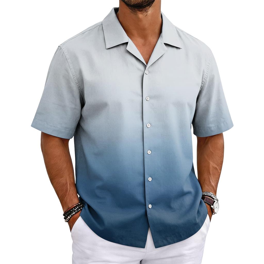 Men's Summer Basic Cuban Collar Shirt Short Sleeve Button Down Casual Lightweight Breathable Fabric Shirt for Everyday Wear