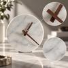 Decorative Table Clock Compact Round Marble Face Small Timepiece for