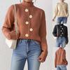 Women Half High Neck Pullover Sweater Hand Crochet Flower Decoration Bottoming Top
