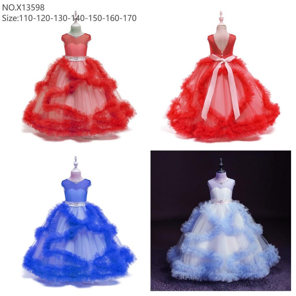 Hot-Selling Children's Princess Flower Girl Wedding & Evening Gown: Floor-Length, Puffy Performance Costume for Girls