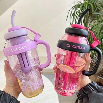 Large-Capacity Water Cup, High-Value Male And Female Big Mac Ice Cup With Handle And Straw, Summer Plastic Water Cup