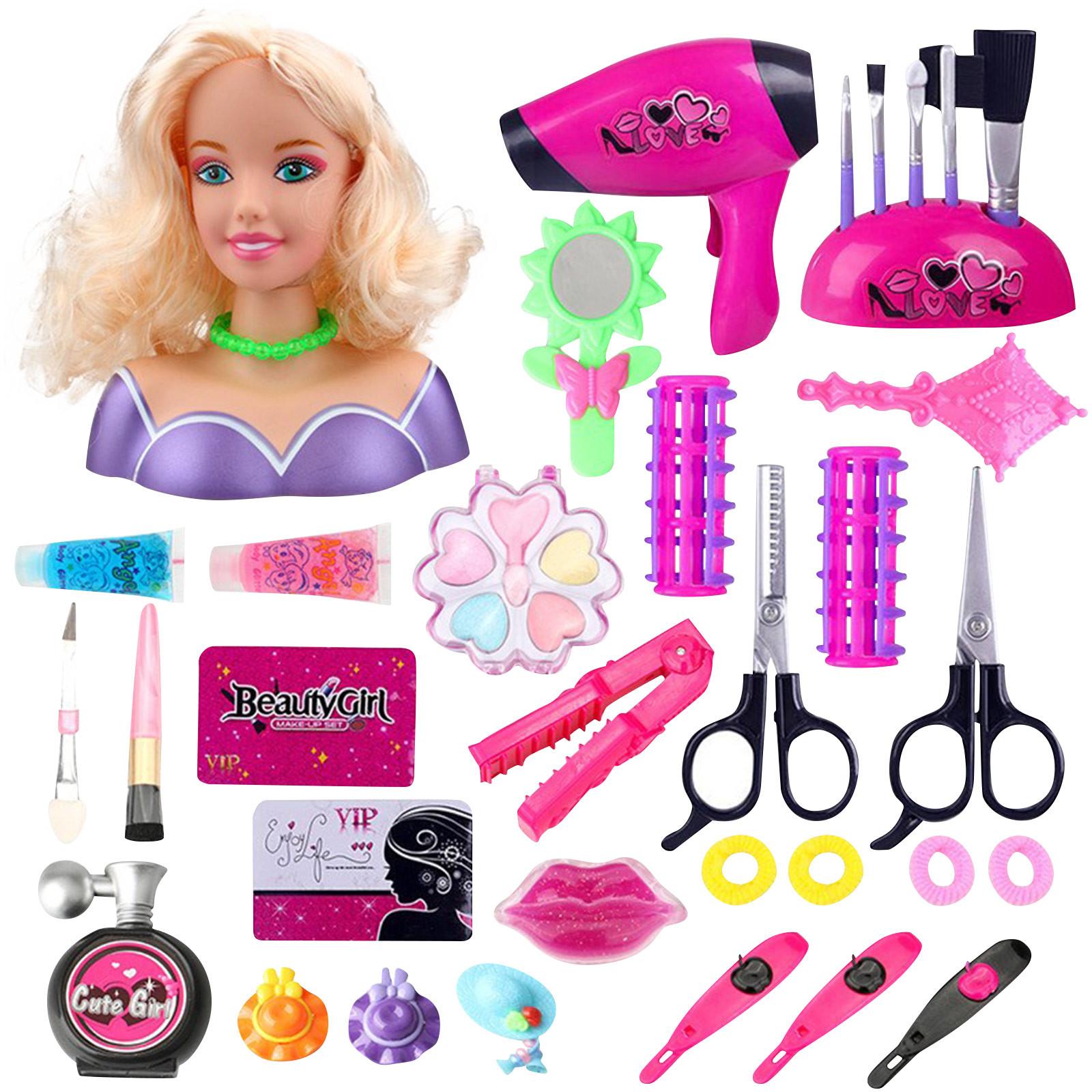 

Кукла со стилизованной головой для девочек, прически и макияж, с аксессуарами и феном One Size