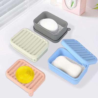 Silicone Travel Soap Case With Drainage Lid/Layer, Compact Bar Soap Container, Durable Soap Holder For Camping, Gym, And Travel