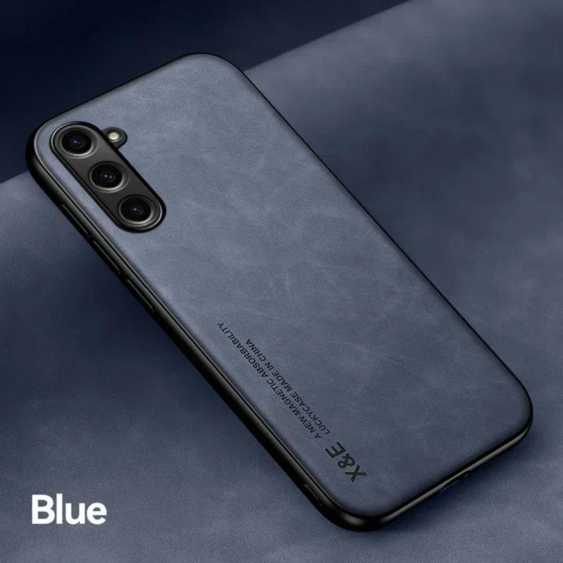 Luxury Leather Case For Samsung S25 S24 S23 Ultra FE A56 A55 A36 A35 A26 A15 A16 5G Cover With Metal Plate Support Car Hold