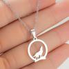 Stainless Steel Wolf Pendant Necklace: Stylish Round Hollow Clavicle Chain