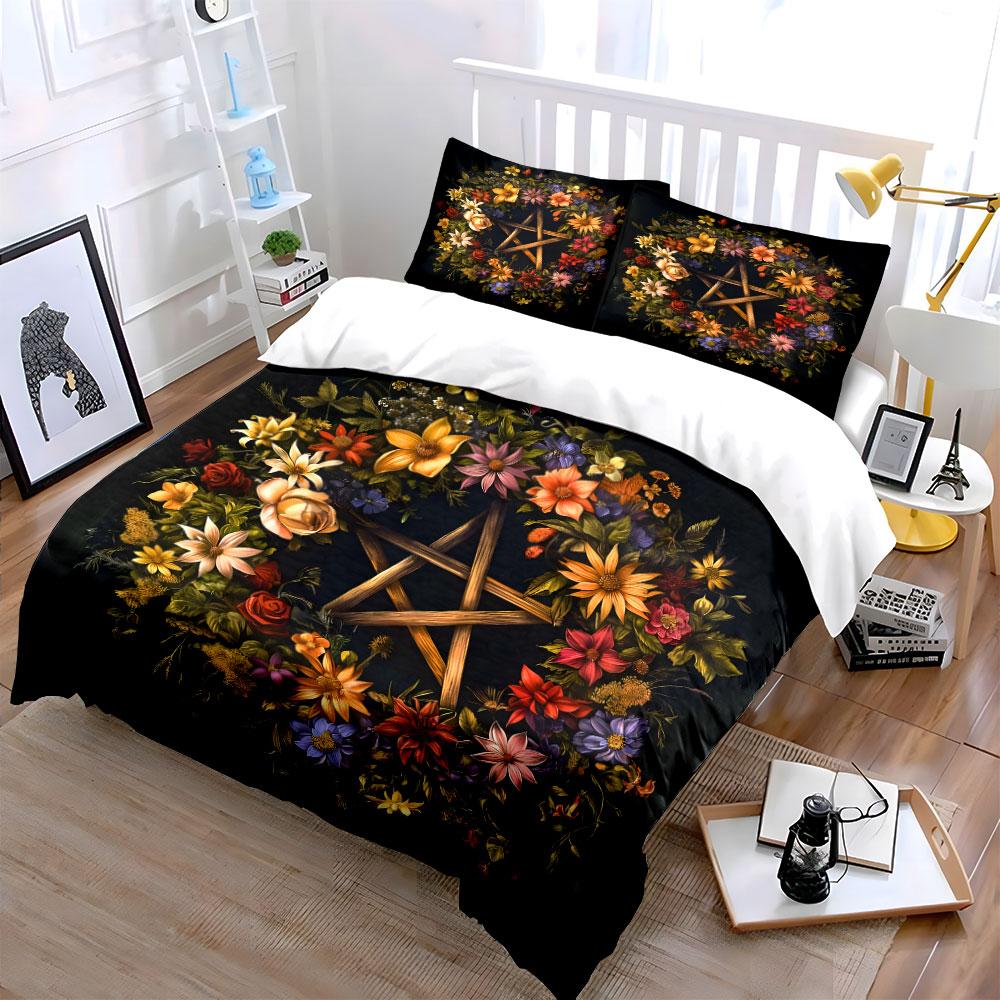Floral Wreath With Wooden Star Kid'S And Adults' Bedroom Decor, Exquisite Three-Piece Bedding Set Gift