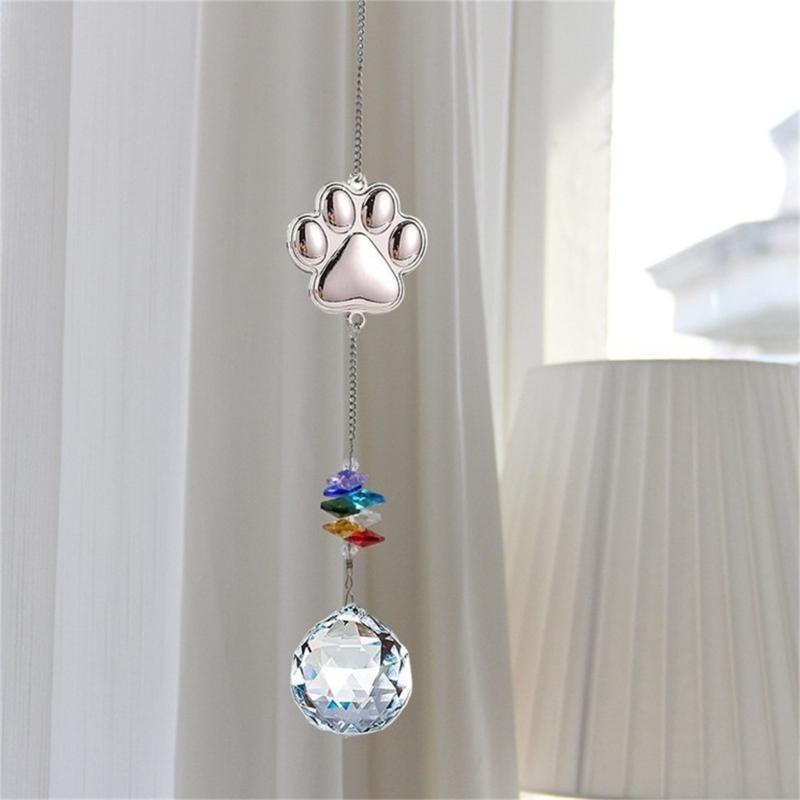 Crystal Pet Memorial Suncatchers Metal Alloys Cats Dog Paws Design Pendant Home Decoration Window Hanging Ornament Gift