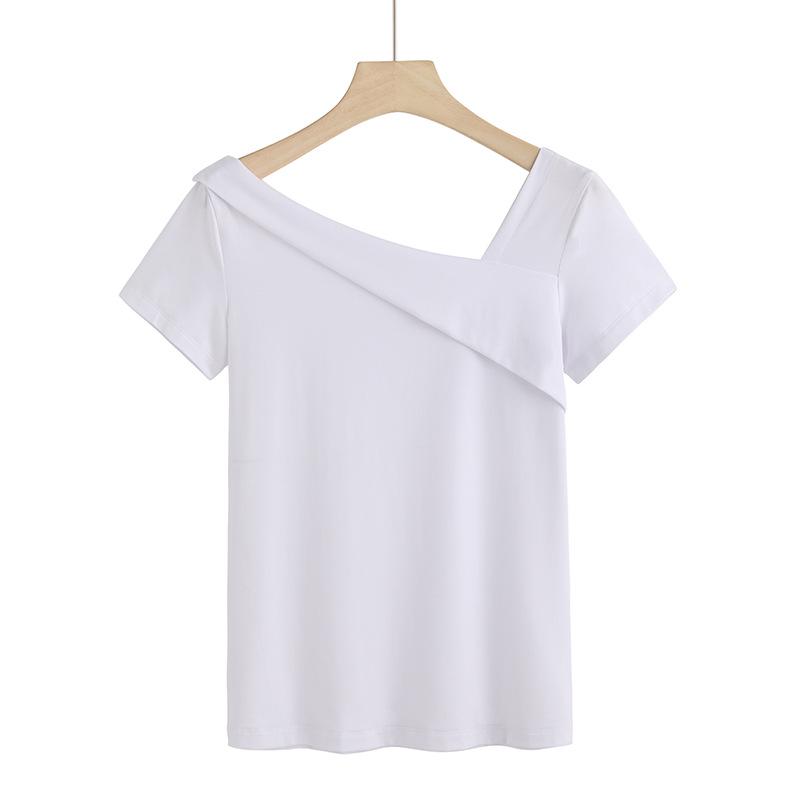 Clearance Women's Slanted Shoulder Modal Cotton Short Sleeve T-Shirt - Stylish & Comfortable