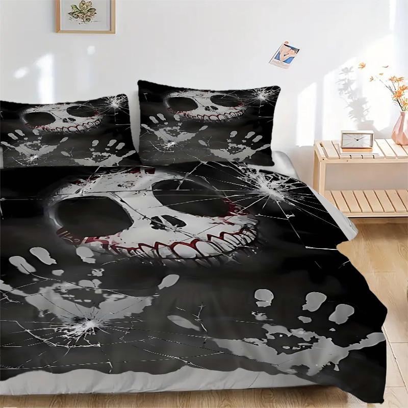 3pcs Anime Skull Design Comforter Set with One Quilt Cover and Two Pillowcases (No Core) - Perfect for Bedroom Decor and Guest Rooms, Featuring Polyes