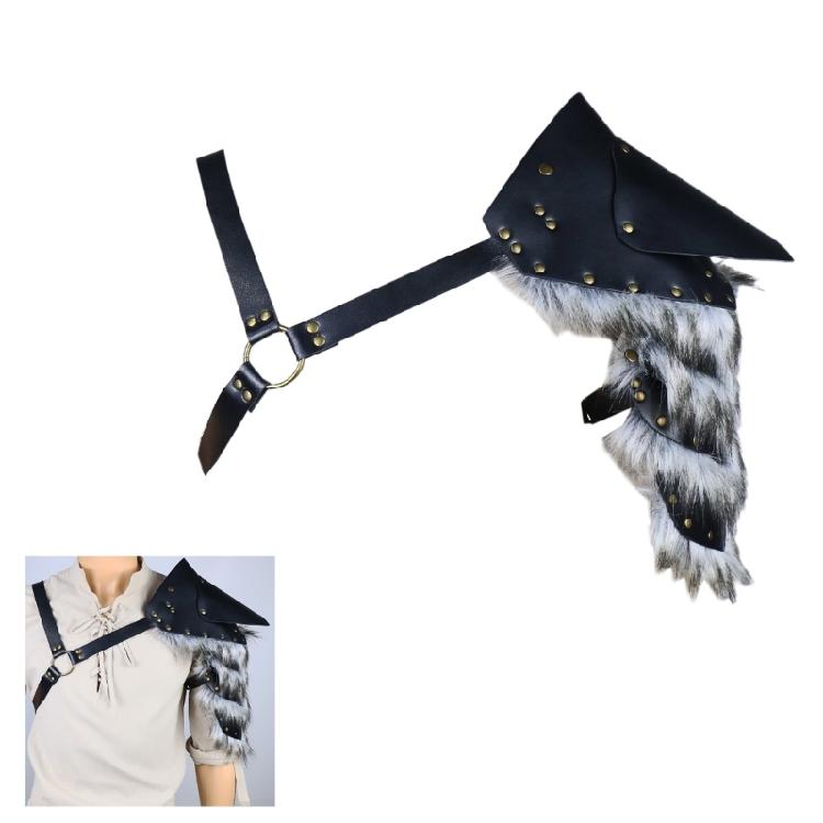 Medieval Furry Trim Shoulder Armors Adjustable Leather Shoulder Guard Pauldron for Halloween Cosplay Costume Accessory