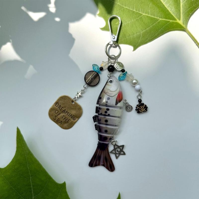Innovative Fishing Baits Inspired Keychain with Dynamic Structure Sea Star and Beads Key Holder Everyday Accessory