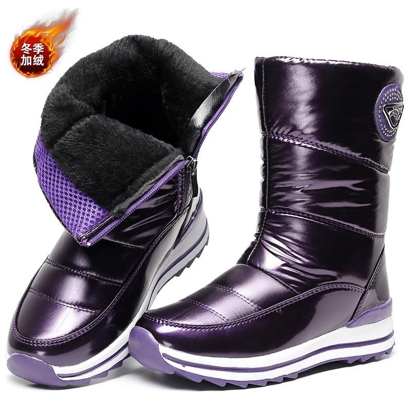 Bottes de neige pour femmes mi-mollet imperméables antidérapantes chaussures en coton plateforme épaisse bottes de neige d'hiver simples chaussures grande taille D520