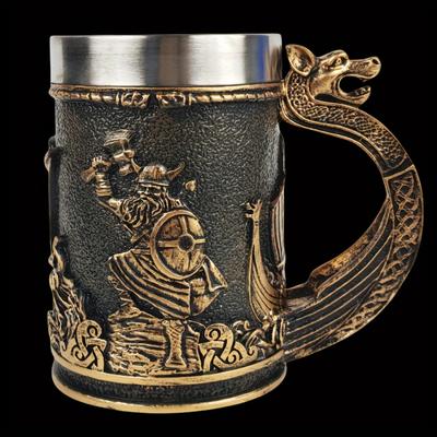 Christmas Valentine's Day Gift, Medieval Viking Warrior Pirate Cup, Large Mug, Resin-coated Stainless Steel Liner, Bar Draft Bee