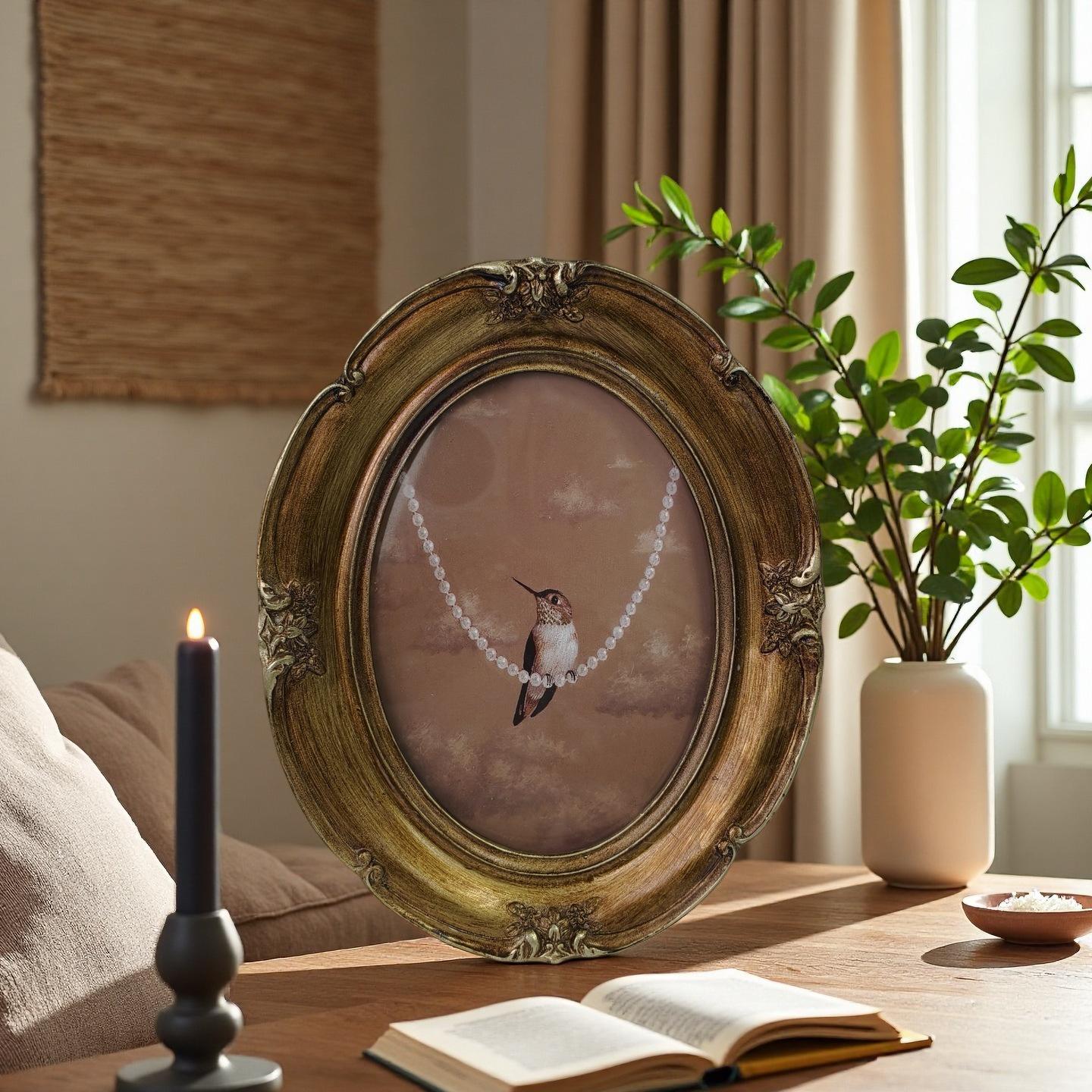 

Винтажная европейская овальная настенная фоторамка: Французская гостиная или спальня, легкая роскошь, резное стеклянное украшение conventional