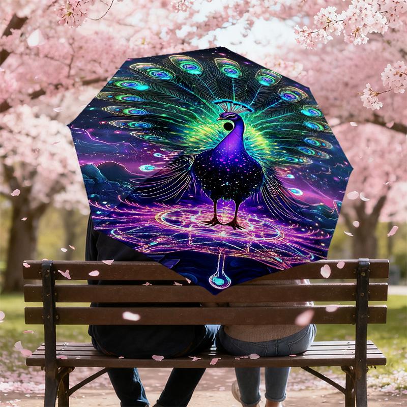1pc peacock colorful Automatic Open/Close Umbrella with Windproof, 8-Rib Sturdy Canopy, Durable Ribs, Fashionable Design1212A