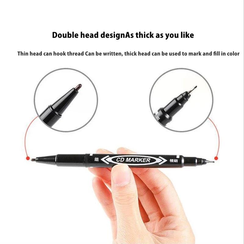 6 Pcs Permanent Waterproof Double-ended Marker Pen 0.5mm-1mm Fine Point Nib Marker Pen Red Black Blue Ink