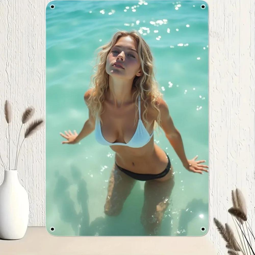 Vintage Beach Girl Metal Tin Sign 8x12 Inch Nautical Wall Art Home Bar Decor