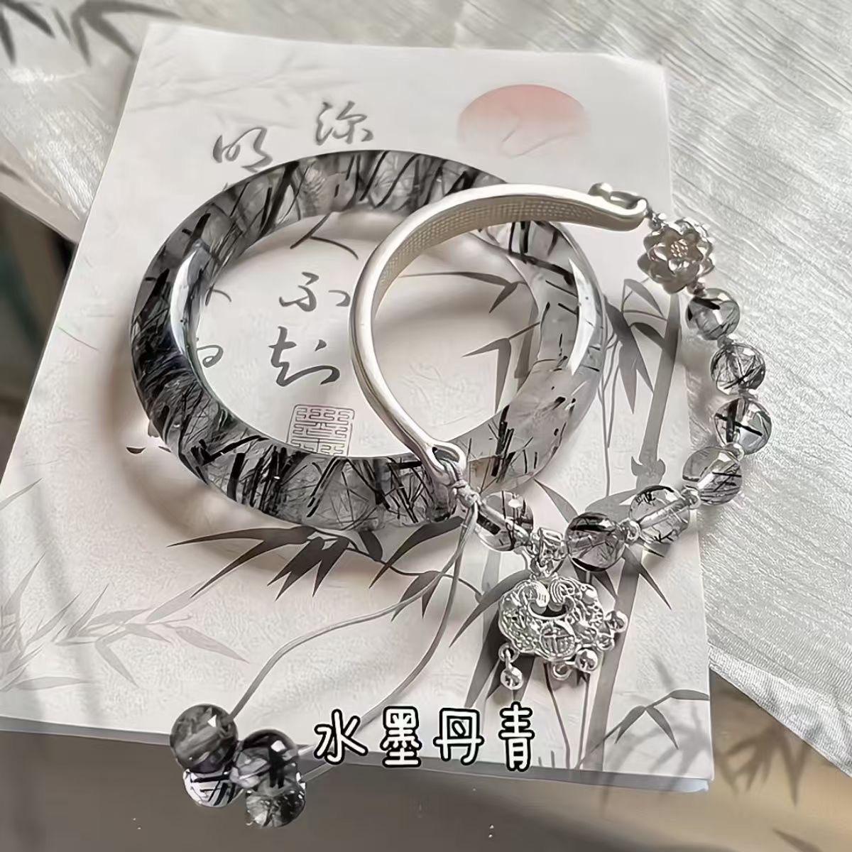 

2pcs set Chinese Style Temperament Sliver Color Butterfly Safety Lock Tassel Splice Bracelet Bangles for Women Charm Jewelry