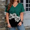 Summer New Flower Floral 3D Print T-Shirts Women's V-Neck Short Sleeve T Shirt Y2K Oversized Tees Harajuku Tops Female Clothing