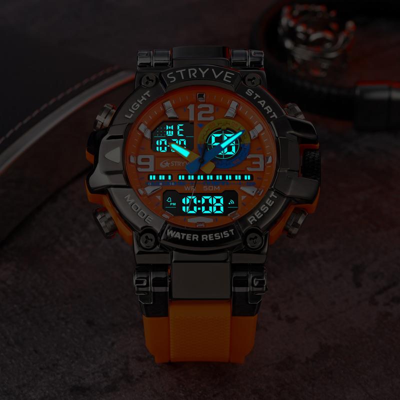 STRYVE Men's Watches 8025 Fashion Watch for Man 5ATM Waterproof Men's Clock High Quality Digital-Analog Movement Silicone Strap
