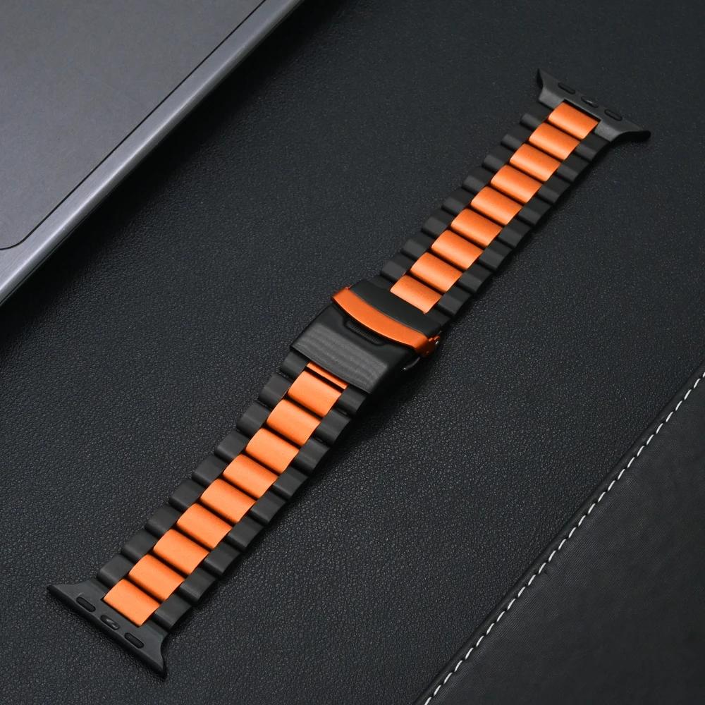 Luxury Titanium Band for Apple Watch Ultra 49mm Series 10 46mm Titanium Orange Strap+case for Apple 9 8 7 6 5 SE Watch 45mm 44mm