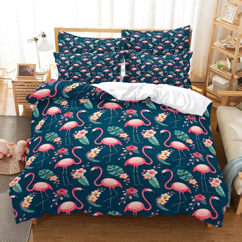 Dropship Flamingo Comforter Bedding Sets Home Textile Duvet Cover US Full  200x229cm Ropa De Cama King Size Bed Sets For Girl