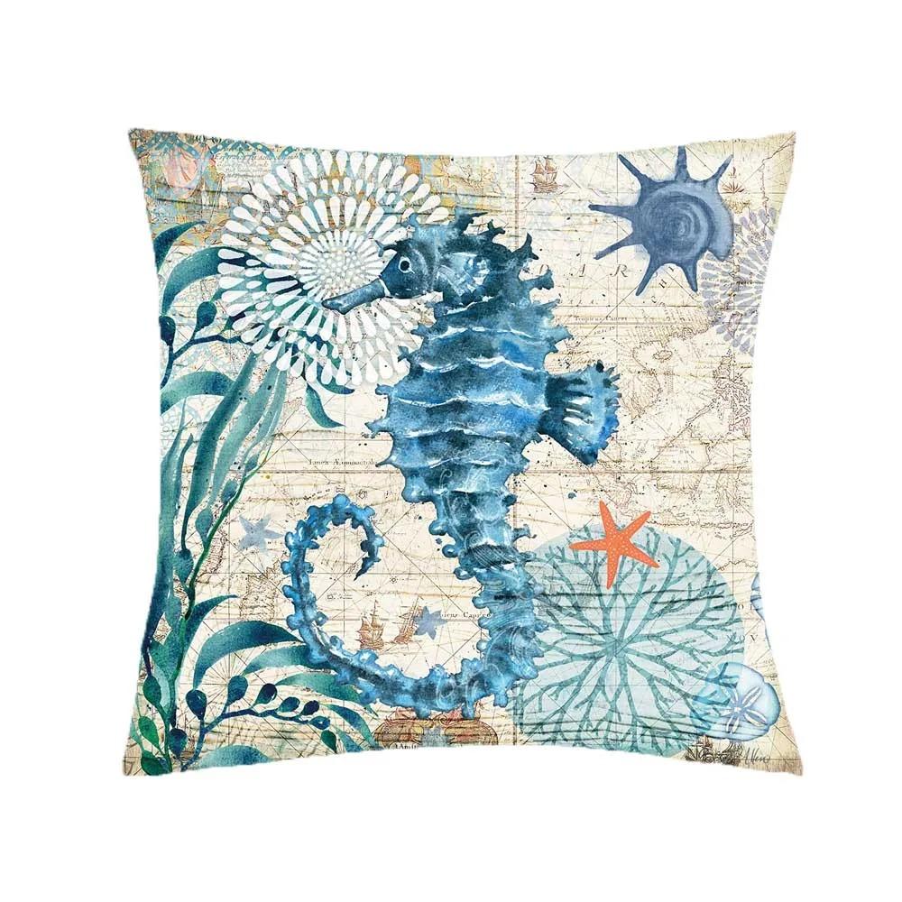 Mermaid sea ghost seahorse octopus print pillowcase ocean theme pillowcase living room sofa cushion cover room home decoration