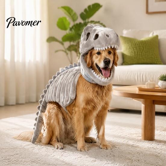 Costume Cosplay Animale Carino Costume Scheletro Dinosauro per Animali Domestici, Vestito di Halloween per Cani, Poliestere Morbido Divertente per Cani Gatti, Abbigliamento Trick or Treat Gatto