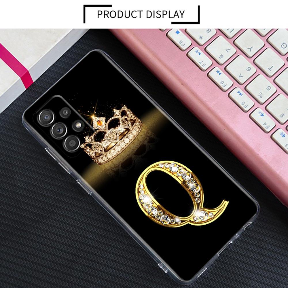 Diamond Crown Initials Letter N T Z P Case For Samsung Galaxy A55 A35 A06 A52 5G A53 A72 A53 A15 A51 A33 A32 A41 A23 Phone Cover