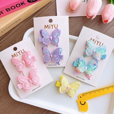 2 Stück Neue Paillettenstickerei Doppellagige Schmetterling Mädchen Hübsche Haarnadeln Kinder Kopfschmuck Haarspange Haarclips Haaraccessoires