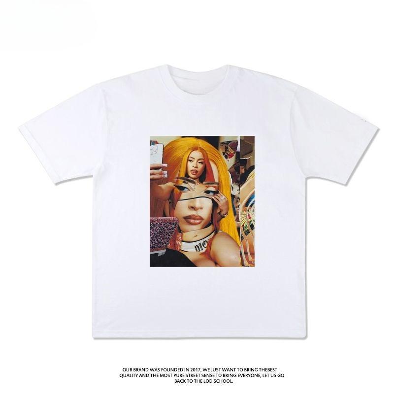 

Европейский и американский трендовый бренд футболка с коротким рукавом мужская и женская ретро тренд с полурукавом летняя красивая женская свободная XXXXL