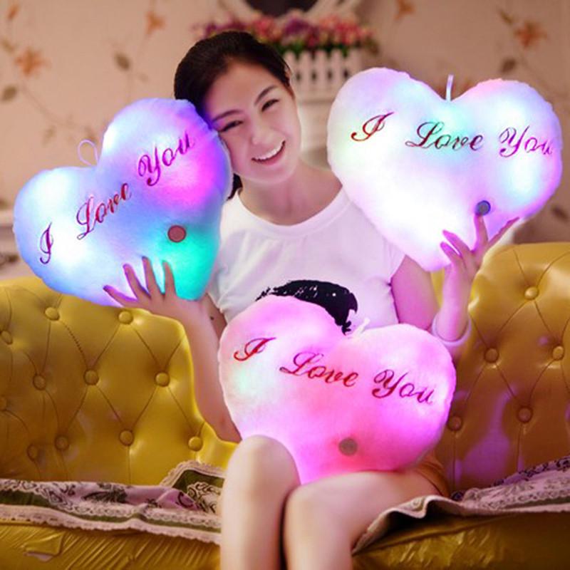Luminous Pillow Heart Shape Cushion Colorful Glowing Pillow Plush Doll Led Light Toys Gift For Kids 