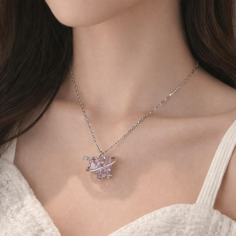 Light Luxury Design Crystal Heart Necklace Sweet Elegant Style Zircon Necklace  Fashion Accessory