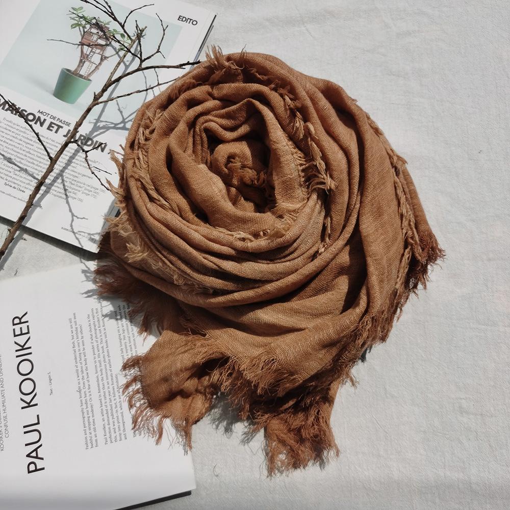 Wool scarf women's autumn and winter three-layer weaving thickened zen retro shawl men's scarf