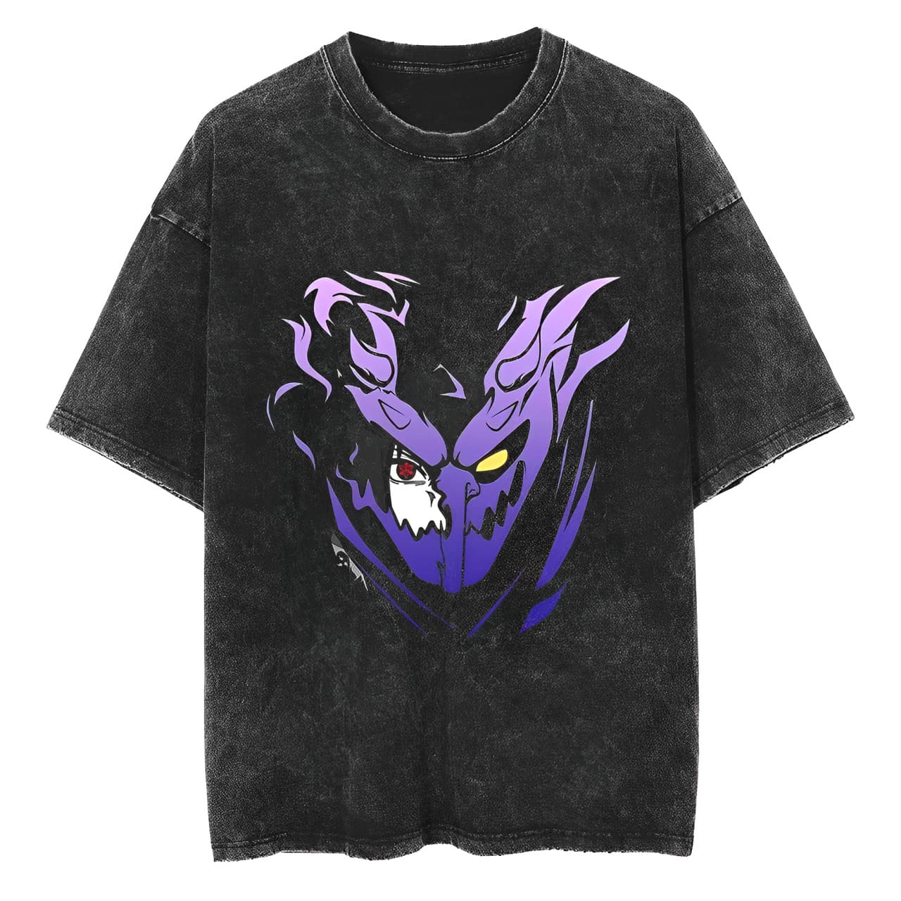 Sasuke Uchiha T Shirt Naruto Men Acid Wash Purple Susanoo Split Face Anime Graphic Cotton Streetwear Manga Revenge Rage Tee M
