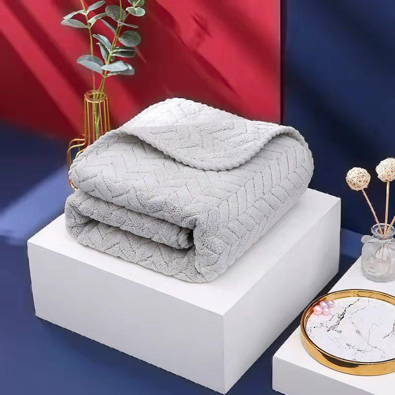 Thickened and enlarged bath towel, coral velvet wheat ear couple beach towel, multifunctional towel, beauty salon bath towel