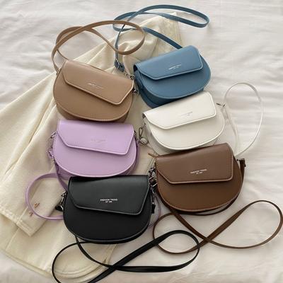 Simple Texture Solid Color Semi-Round Trend Foreign Style Texture Casual Shoulder Crossbody Saddle Bag Woman