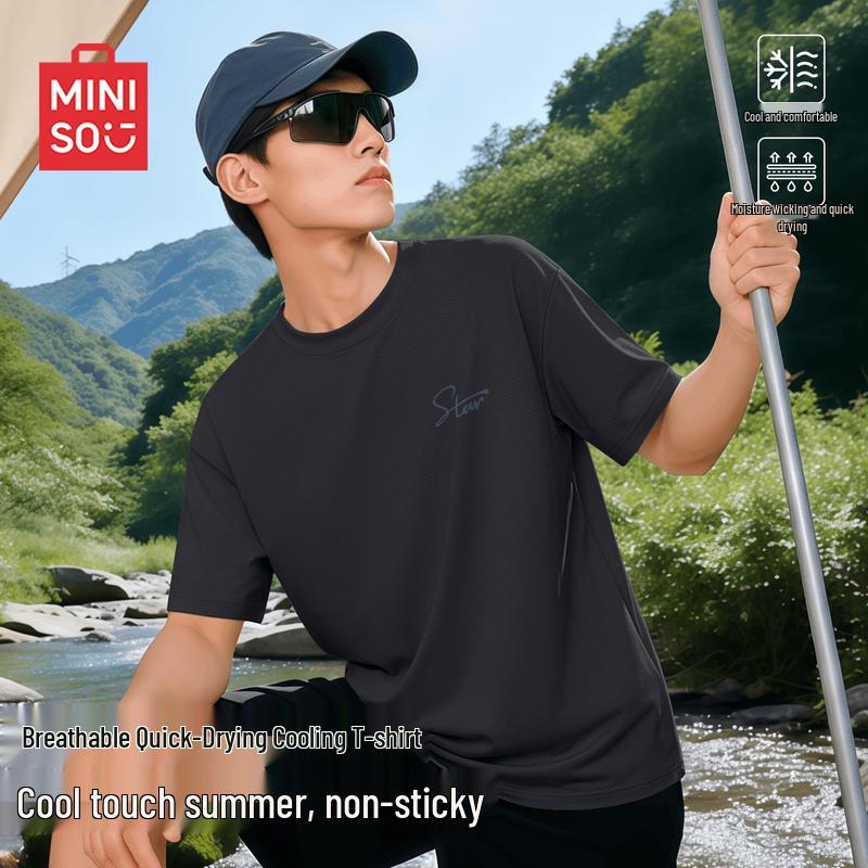 MINISO Men's Summer Quick-Dry Retro Crew Neck T-Shirt