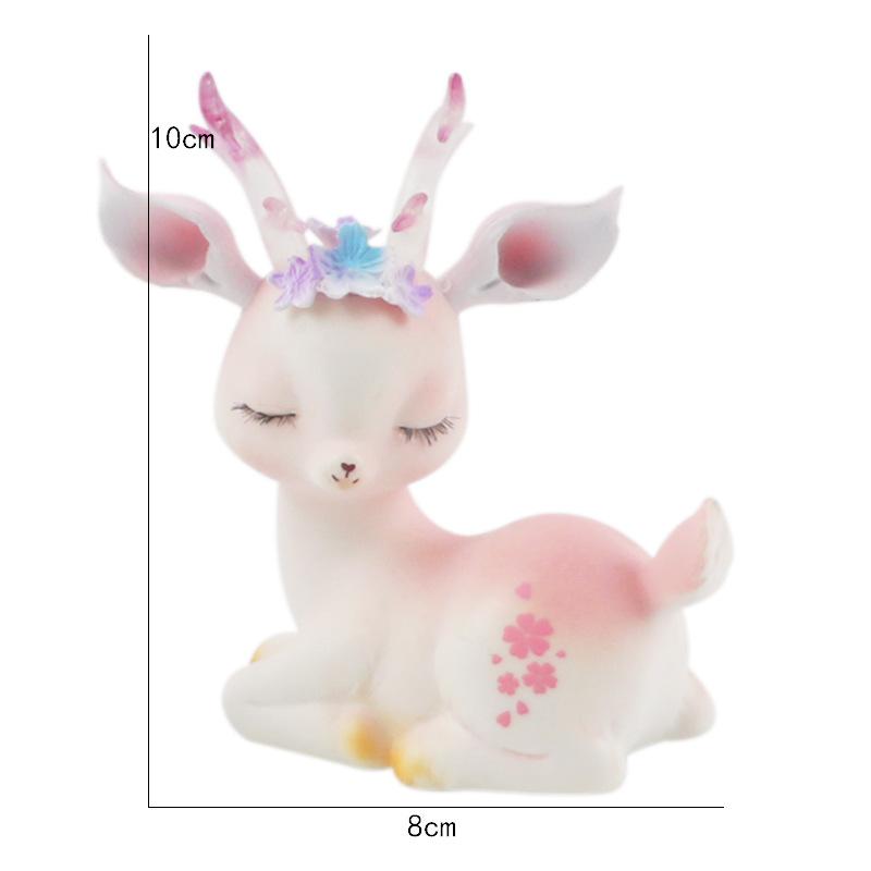 Cartoon Deer Figurine with Flower Charm Cute Little Deer Desktop Decoration Car Center Console Ornament Collectible Animal Toy