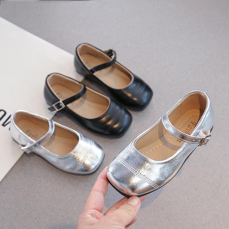 Girls' leather shoes 2025 spring and autumn new children's shoes silver little girl princess soft sole Mary Jane baby shoes
